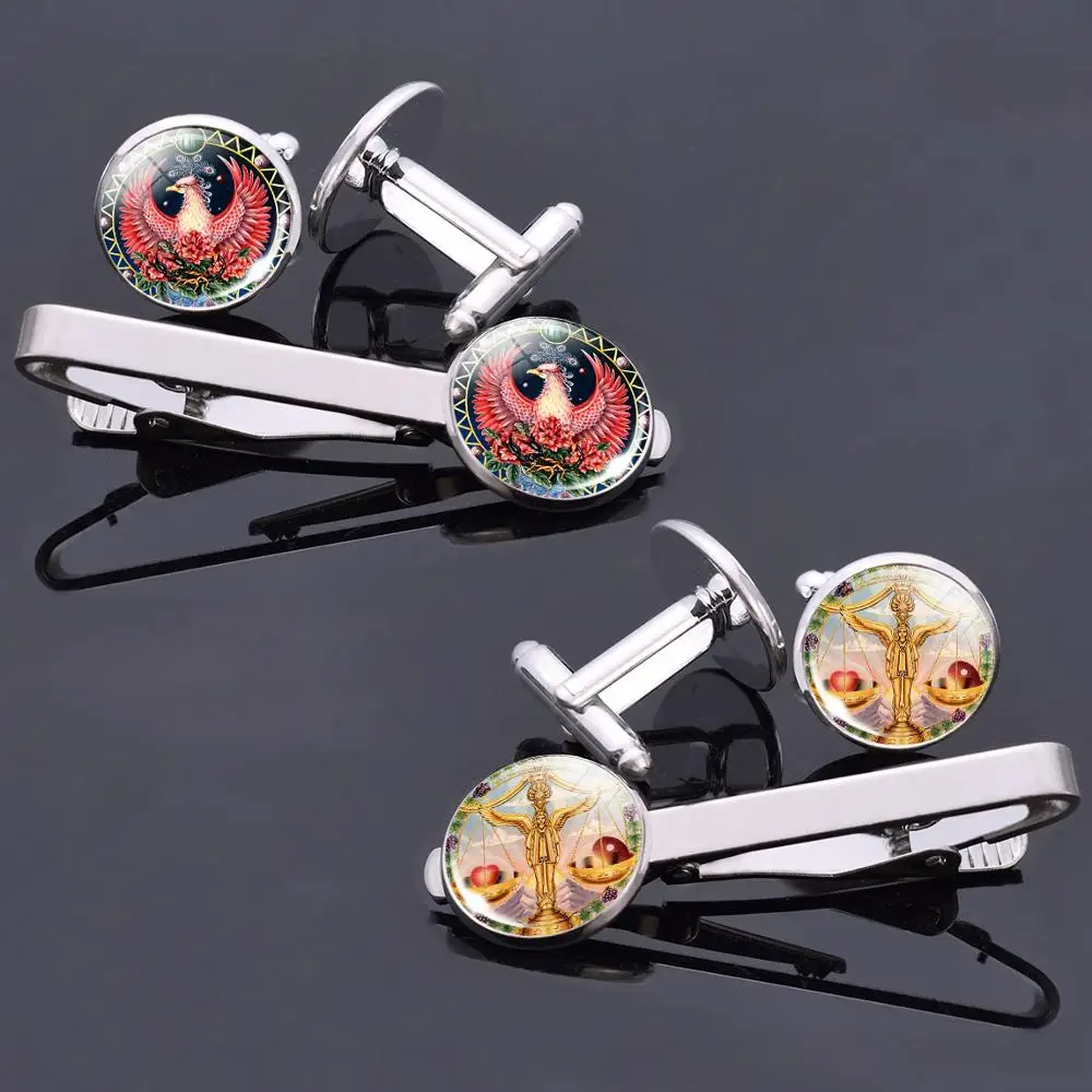 

12 Constellation Glass Alloy Cufflinks Leo Pisces Zodiac Sign Handmade Glass Suit Cuff Links Men Shirt Birthday Gift Wholesale