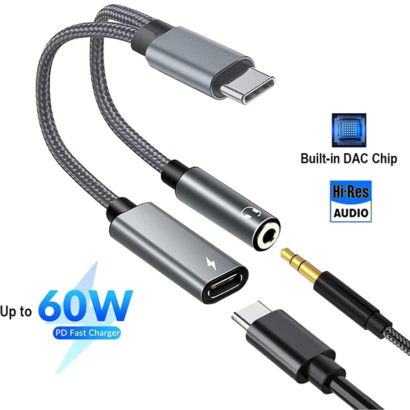 USB C To 3.5Mm Audio Adapter PD 60W Type Headphone Jack Dongle With Charging Compatible For Mackbook Pro | Электроника