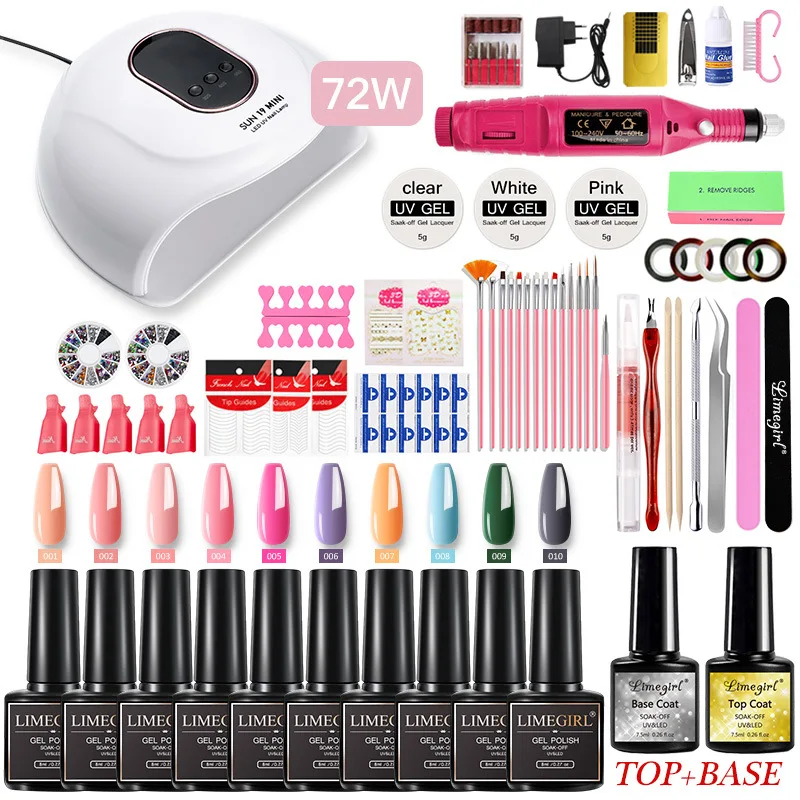 

Nail Set With Nail Lamp Nail Dryer UV Lamp Nail Drill Machine Manicure Set Kit Poly Nail Gel Polish Set Soak-off Nail Art Tools