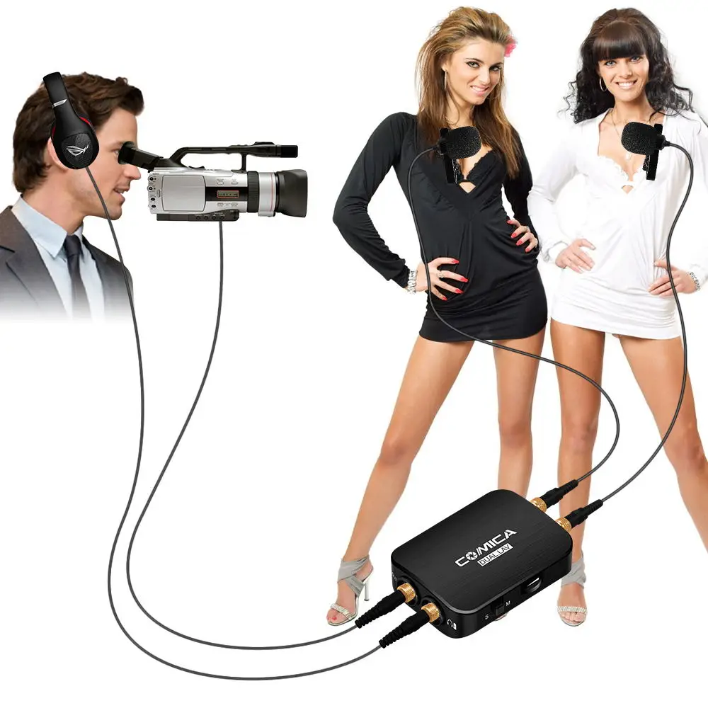 Comica CVM-D03 Dual Lavalier Lapel Microphone with Mono/Stereo Clip-on Interview for Cameras Camcorders&amp Smartphones | Электроника