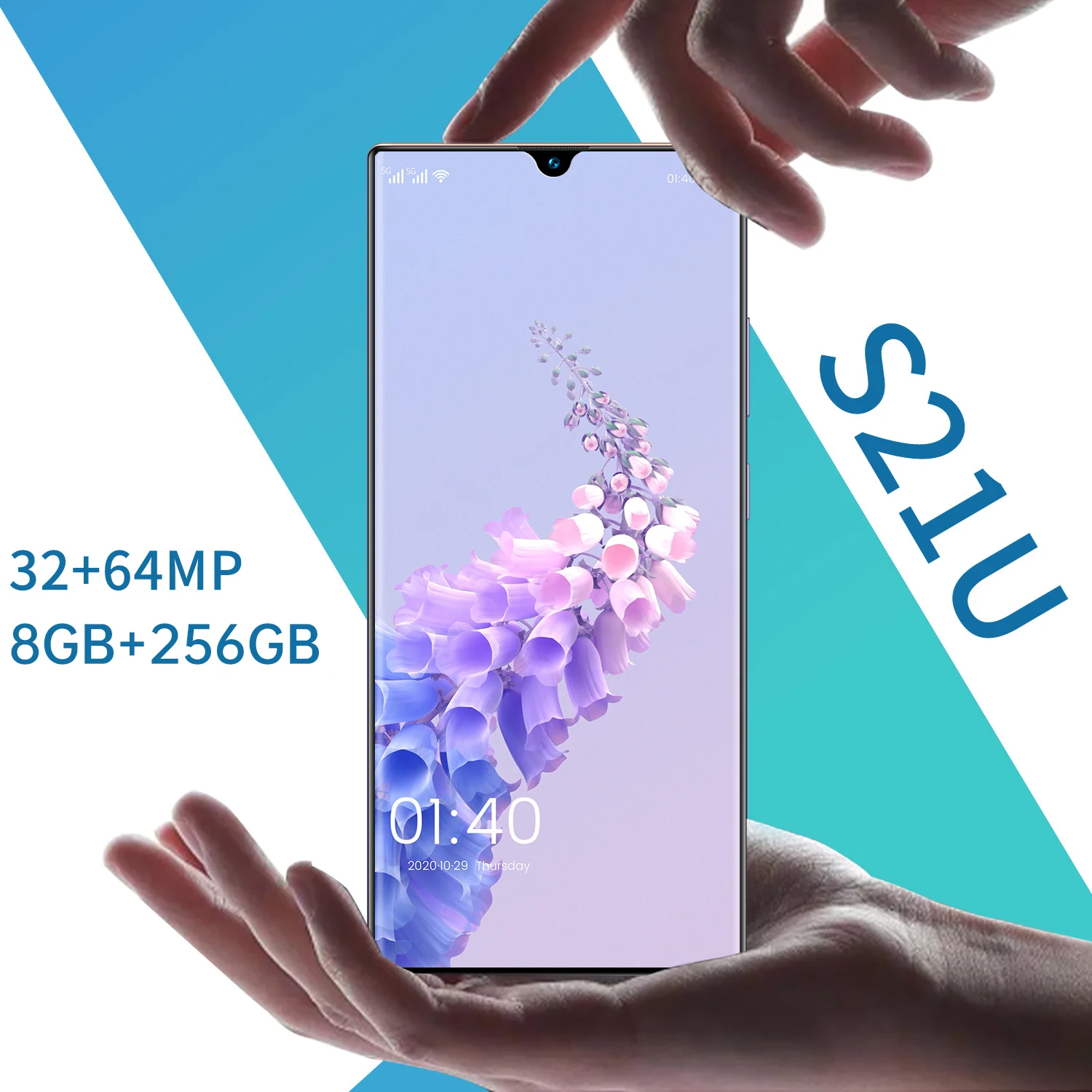 

2021 Galxy S21U Purple 6.9 Inch Drop Screen 12GB+512GB Andriod 11 Deca Core Smart Phone Global Fingerprint Unlock 6800mAh Phone