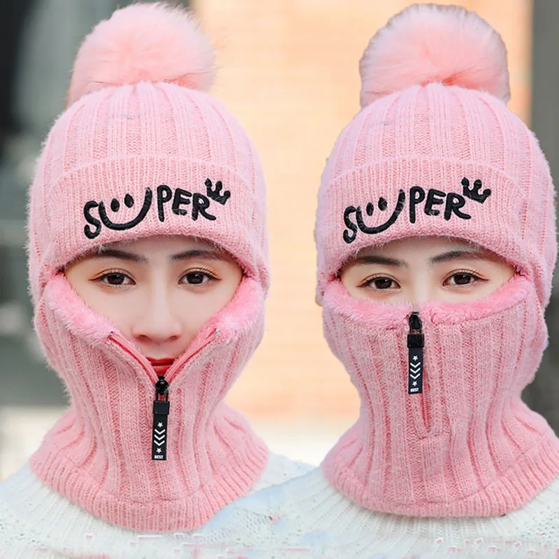 

Зимние вязаные шапки, женские толстые теплые шапочки, женская вязаная шапка с буквенным принтом, шапочки, уличные наборы для езды на велосип...