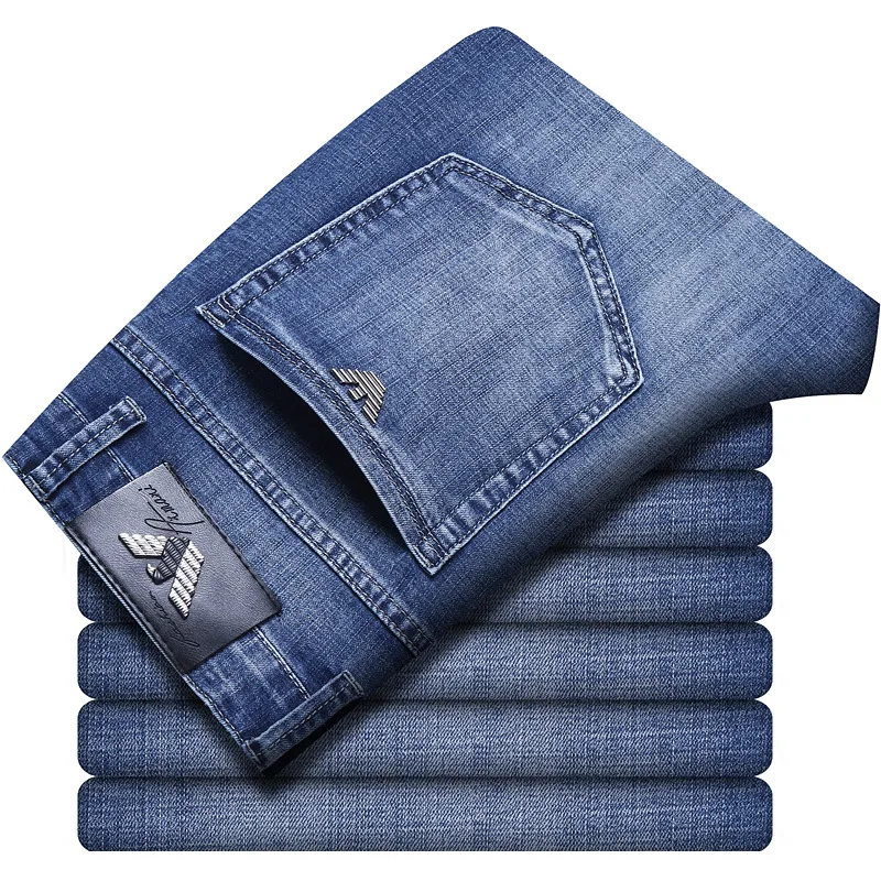 

Luren 2021 Sping and Summer New Men Jeans Loose Elastic Straight Business Pants Fashion Brand Youth Style Denim Jeans.
