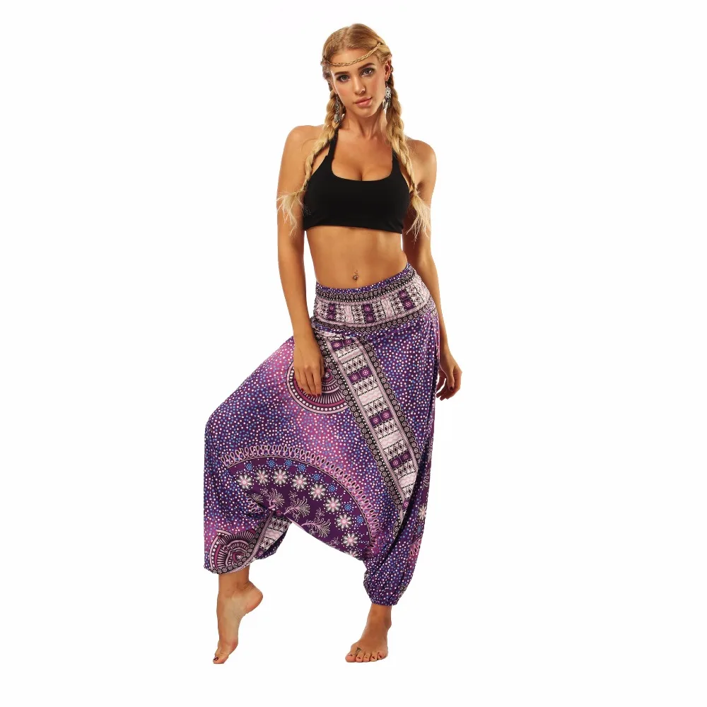 

One Size Women Yoga pants Blend Bohemia Multicolor Geometric Print Long Yoga Pants Indian Loose Comfy Harem Trousers Printed