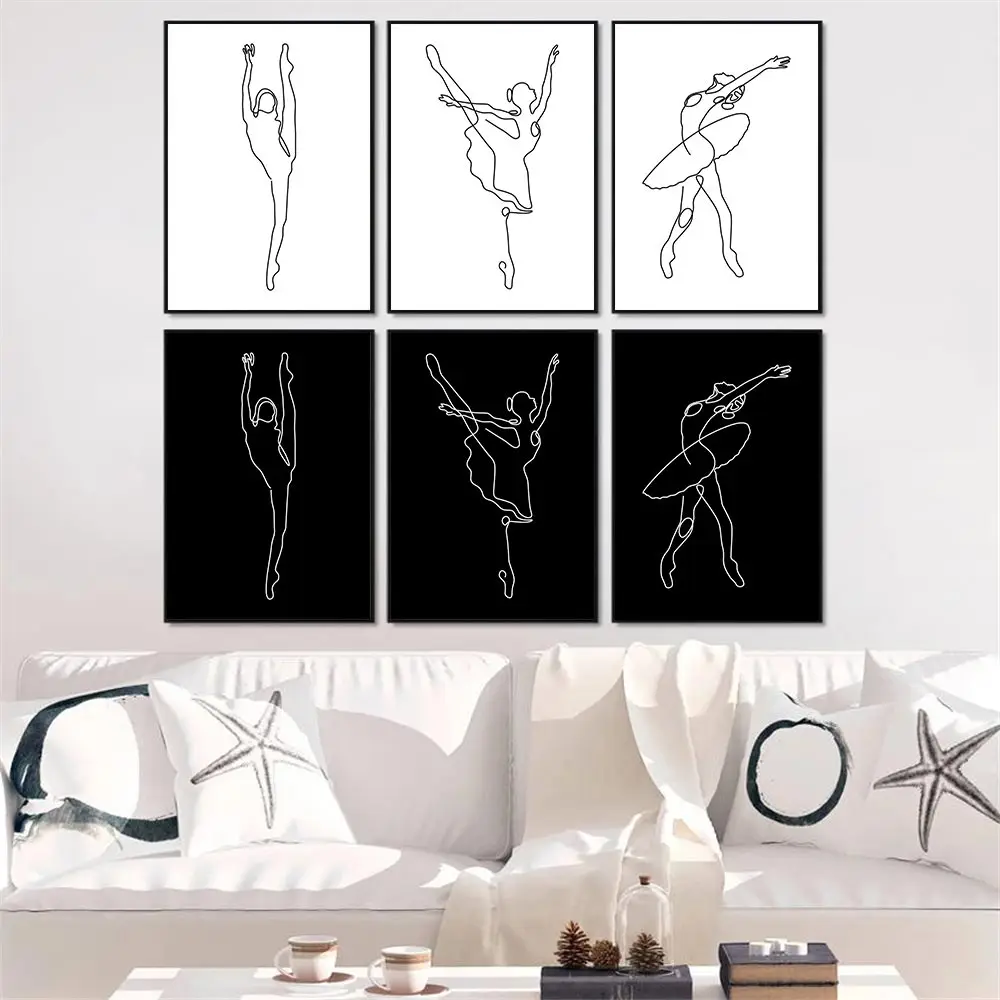 

Abstract Ballet Girls One Line Drawing Wall Art Posters And Prints Black White Ballerina Canvas Painting Minimalist Home Decor