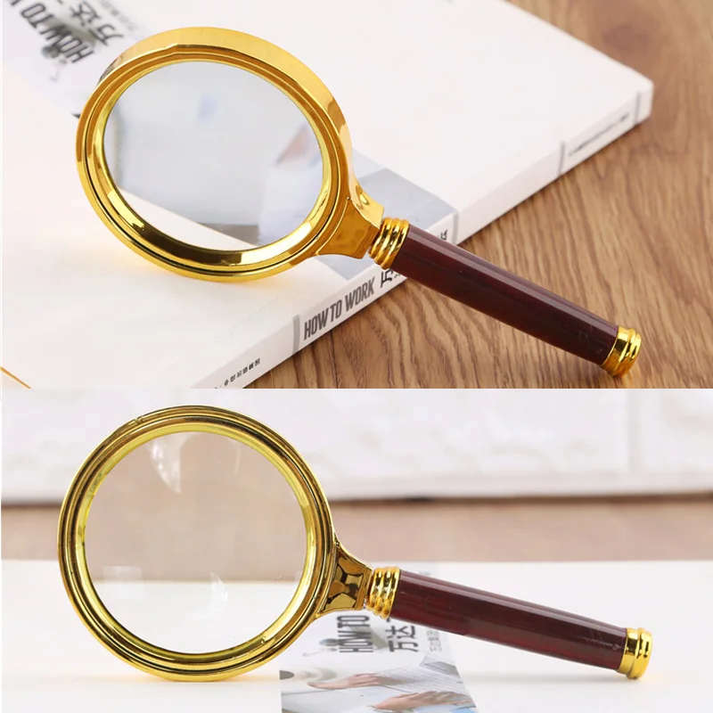 

Portable Handheld 10X Magnifying Glass 60mm 70mm 80mm 90mm Retro Handle Magnifier Eye Loupe Glass