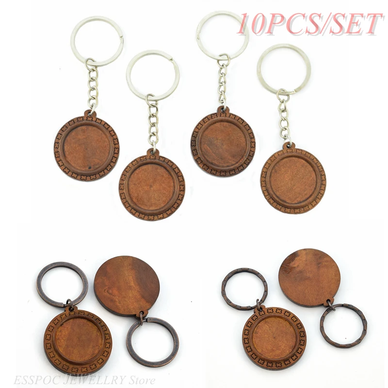 Bijoux faits à la main  10 pièces/ensemble bases  pendentif en bois marron  accessoires porte-clés