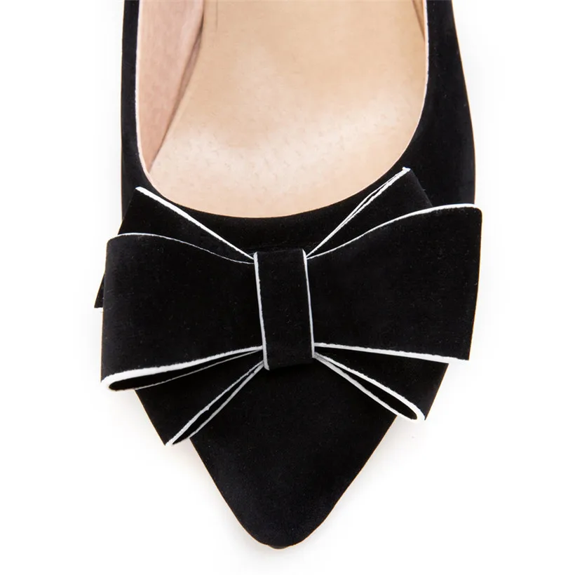 Туфли-лодочки женские с бантом флоковые на высоком блочном каблуке 6 см