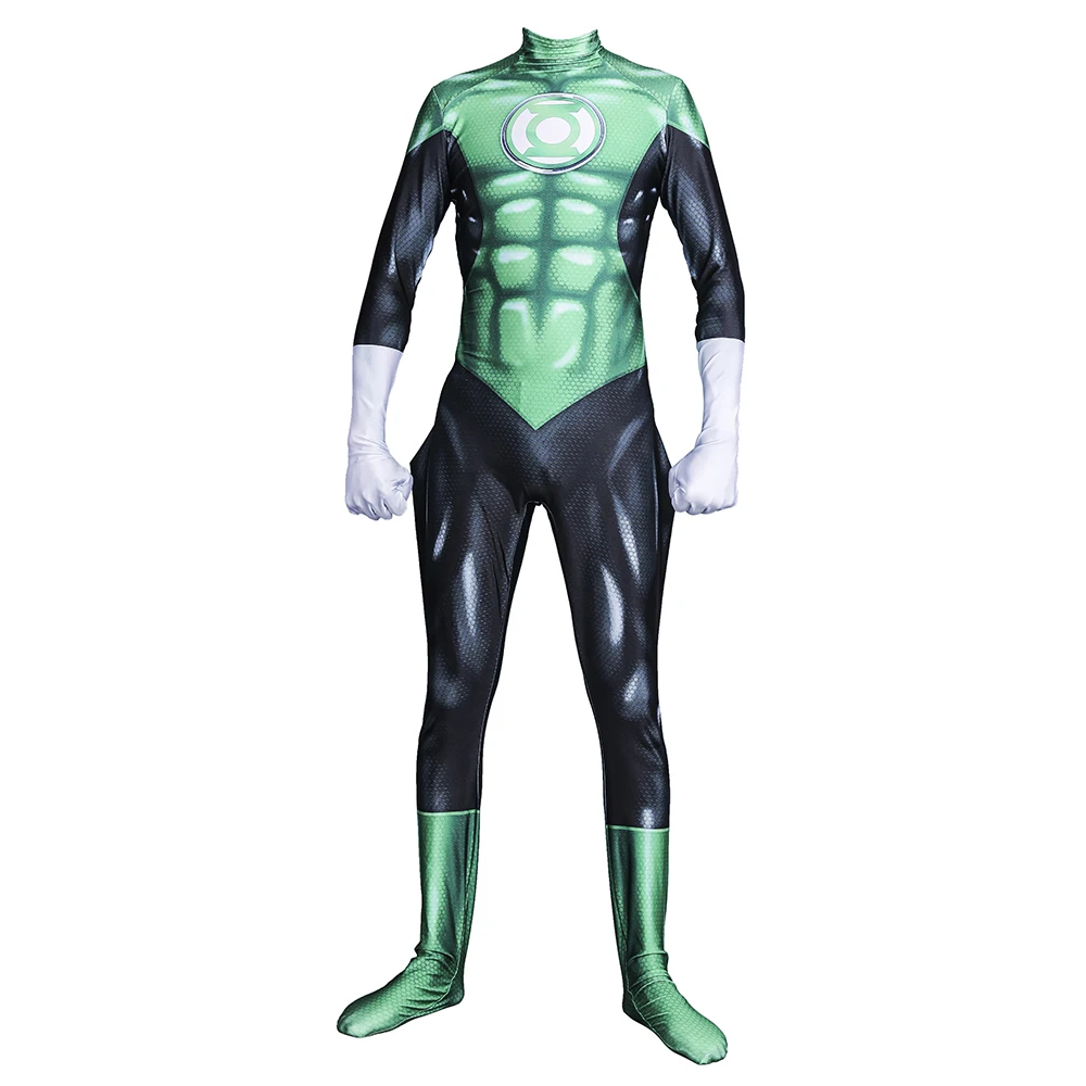 Halloween Movie Green Lantern Cosplay Superhero Costume Unisex Lycra Spandex Jumpsuit Kids Adults Suit
