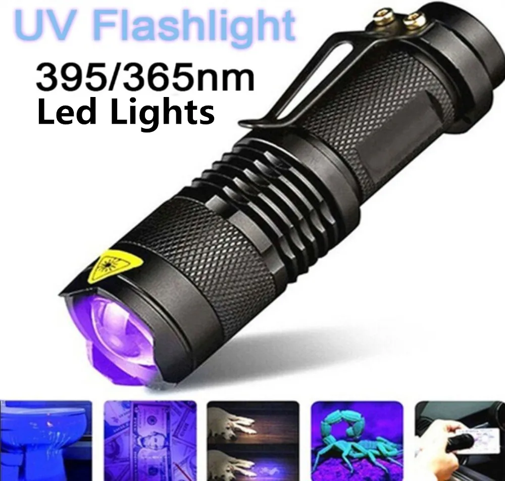 

LED UV Flashlight led lights Ultraviolet Torch Mini UV Black Light Pet Urine Stains Detector Scorpion Hunting For Home Outdoor