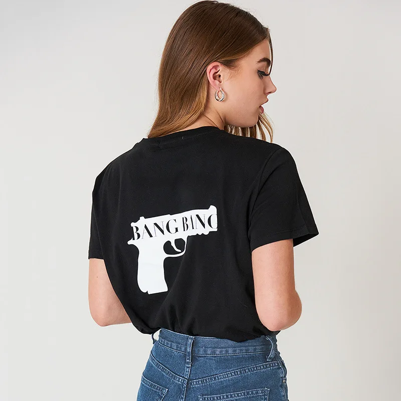 

2020 Spring New Women's Loose Short Sleeved with Round Neck Printed T-shirt Wholesale White Black Shirts