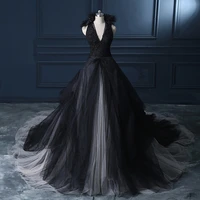luxury black wedding dresses sleeveless v neck chic gowns sexy backless robe de mari%c3%a9e tailor made court train
