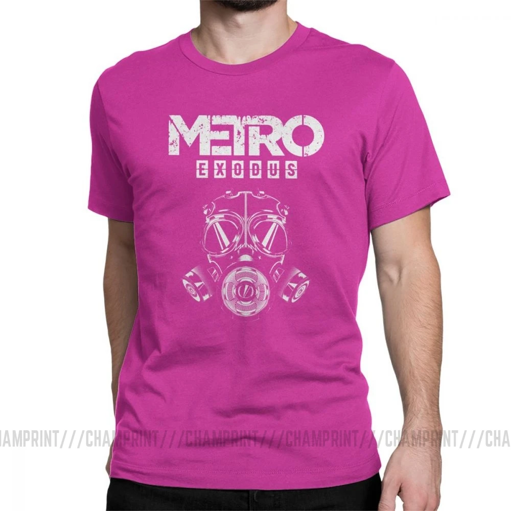 Мужская футболка Metro Exodus, футболки, противогаз, токсичные игры, игры Artyom Haunter, футболки с короткими рукавами, круглый вырез, одежда из чистого хлопка - Цвет: Фуксия