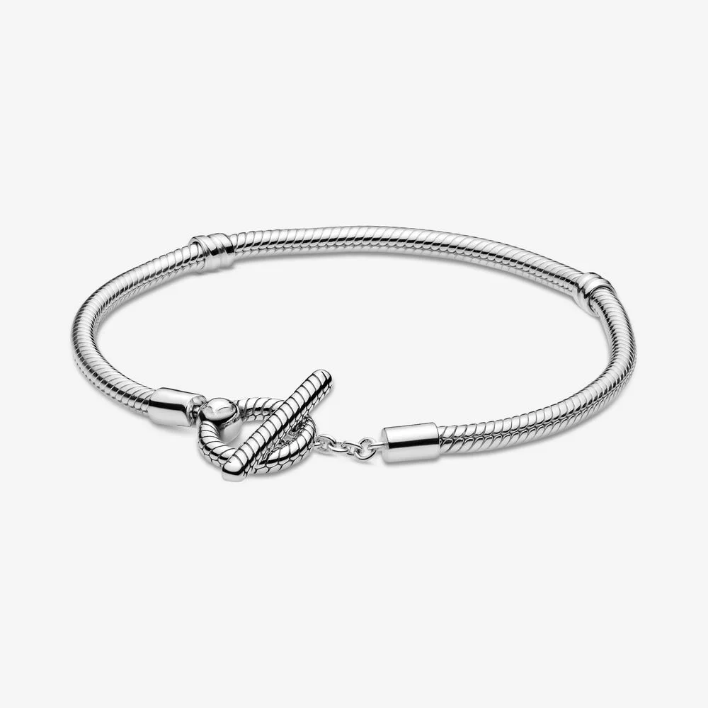 

Hot sell Silver Bracelet 925 Sterling Silver Moments T-Bar Snake Chain Bracelet New Snake Chain Fit Charm Bracelet DIY Jewelry