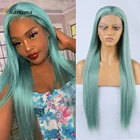 Парик на сетке спереди с естественной линией волос, Длинные прямые синтетические парики для чернокожих женщин, зеленый парик, парики на сетке без клея для косплея