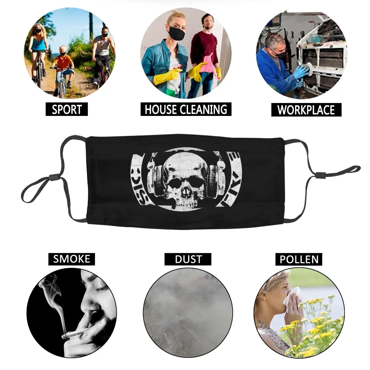 

MUSIC KEEPS ME ALIVE Skull Head Windproof Reusable Face Mask