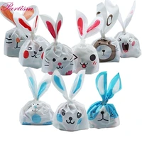 10pcslot cute rabbit ear cookie candy bags animals self adhesive plastic bag for biscuits snack wedding favors gifts supplies