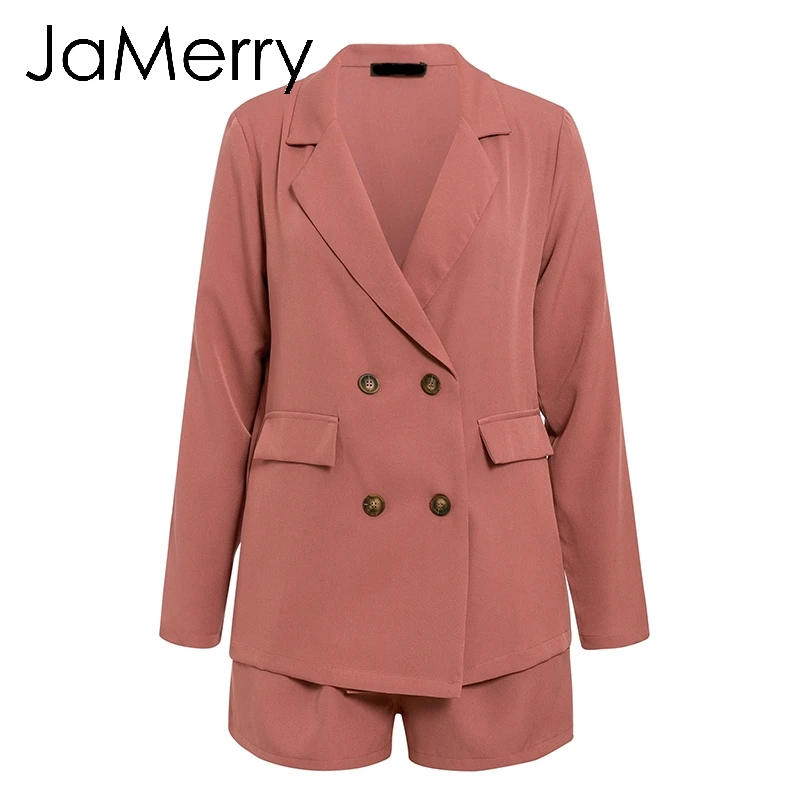 JaMerry Highstreet шикарный комплект из двух предметов Женский блейзер двубортный офисный Женский блейзер Повседневная Уличная одежда женский костюм - Цвет: Brick Red Suit