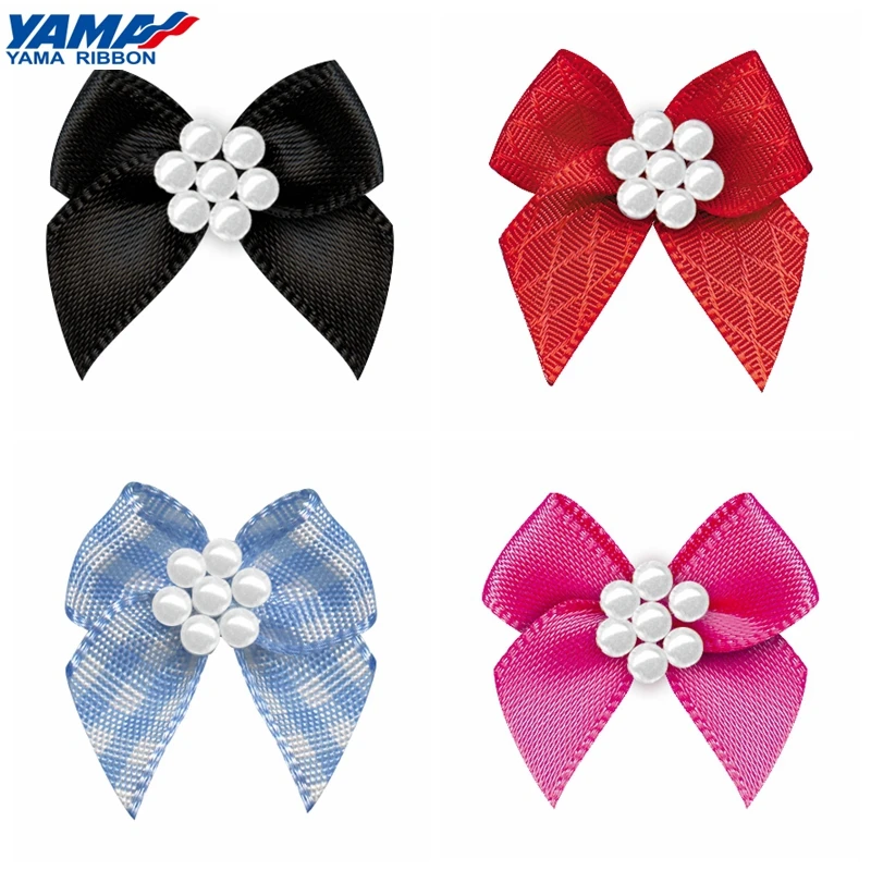 Лента YAMA с бантом бабочкой и бусинами Ширина 26 мм ± 3 высота 25 200 шт./пакет атласные