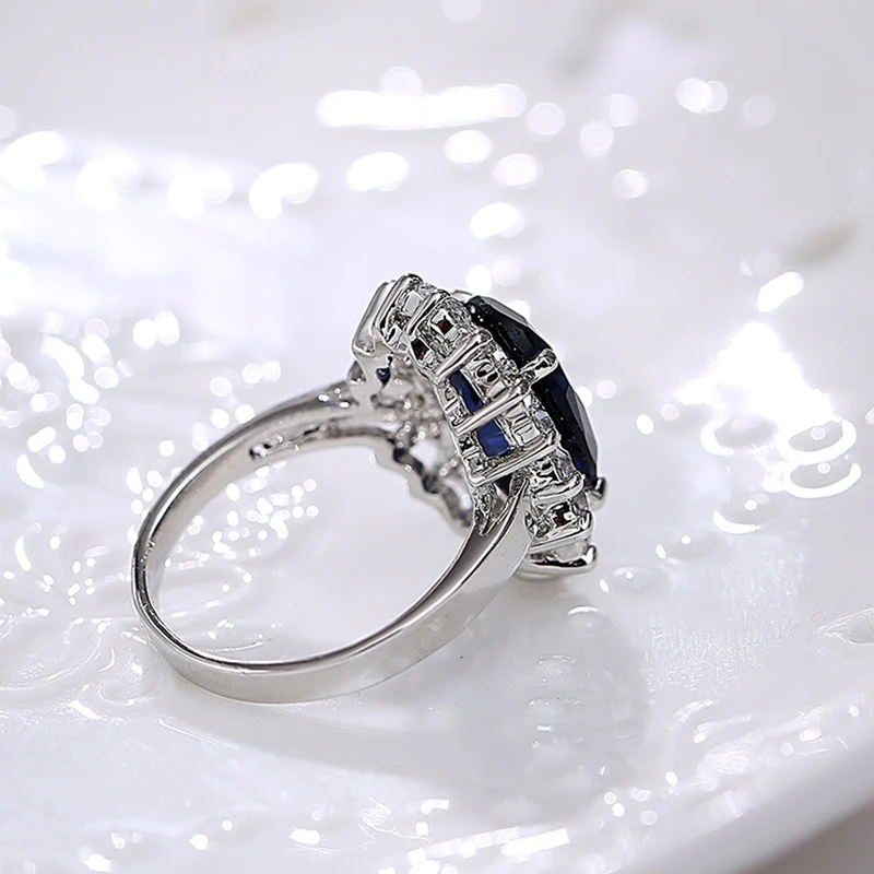 Обручальные кольца для женщин модные принцессы с кристаллами и синим цирконом