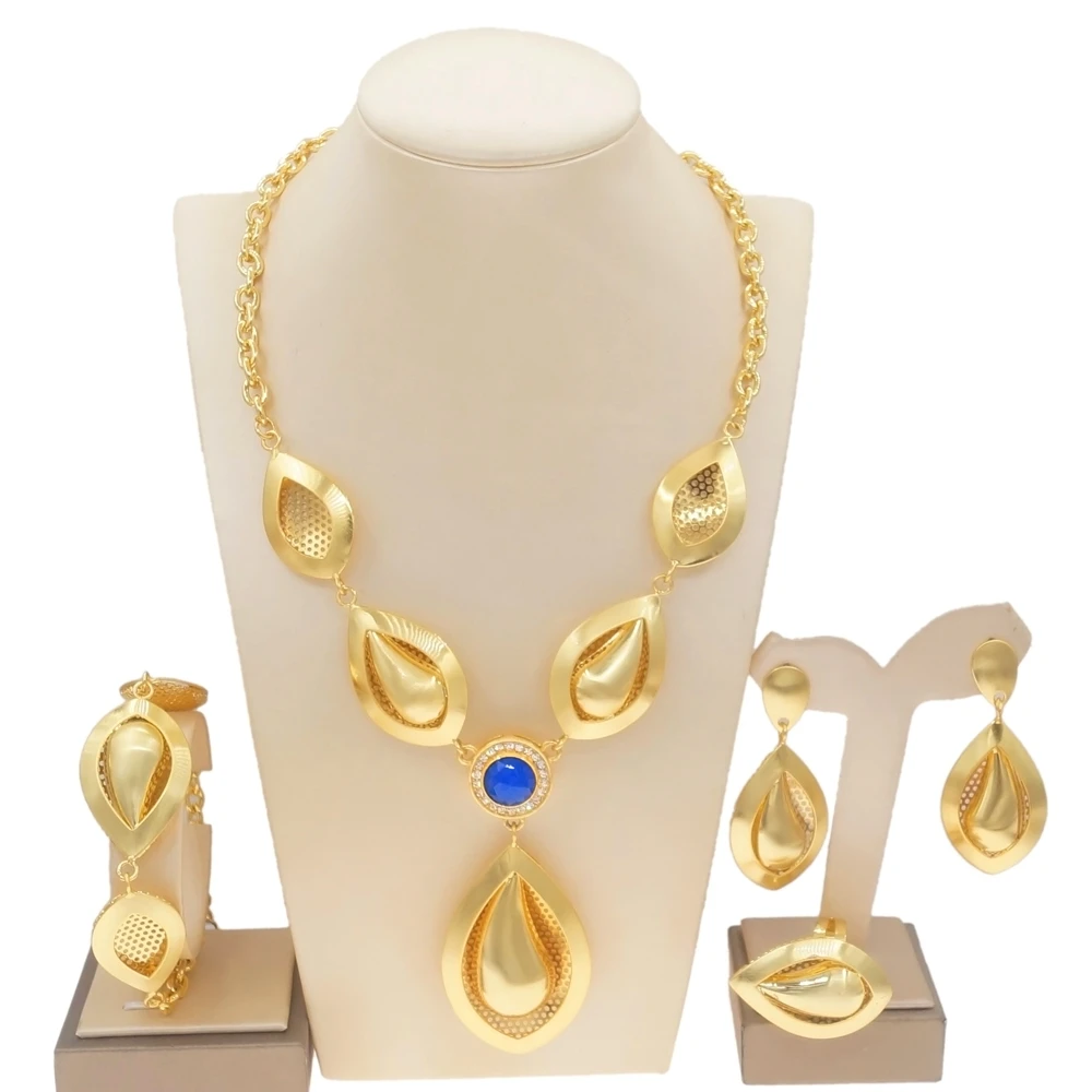 Yulaili новейший изысканный бразильский золотой комплект ожерелья модный ежедневный женский браслет серьги кольцо прямые продажи с фабрики Ю...