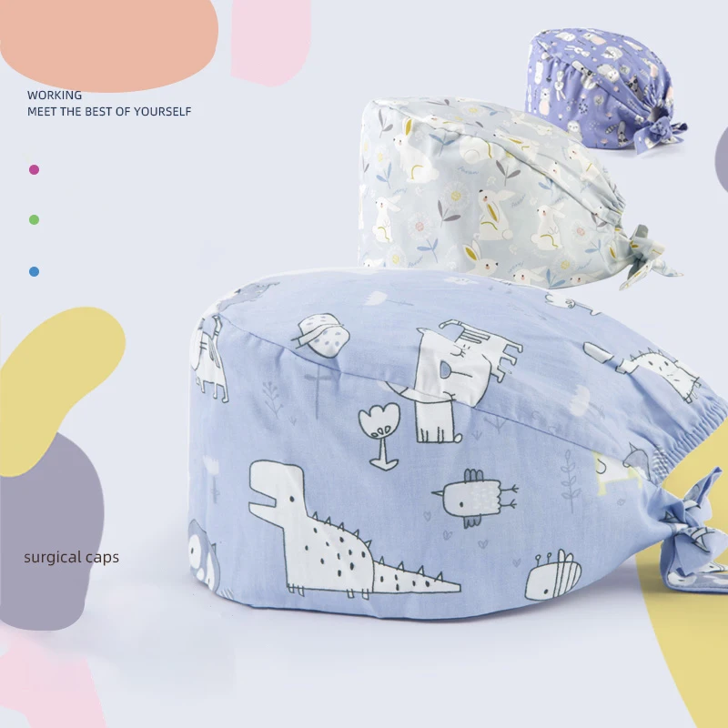

Dinosaur Women Men Scrub Hats Scrubs Caps Pattern Modern Fit Super Tie Printing Hat 100% Cotton Soft Skull Working Hat
