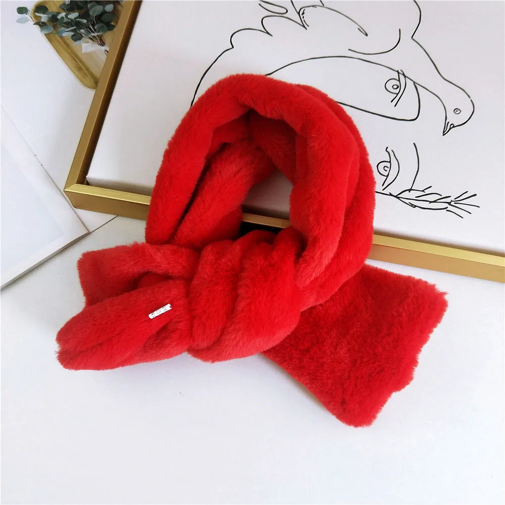 New Winter Thick Solid Color Black White Pink Faux Rabbit Fur Scarf Foulard Femme Womens Fau Fur Scarves and Neck Warmers - Цвет: Красный