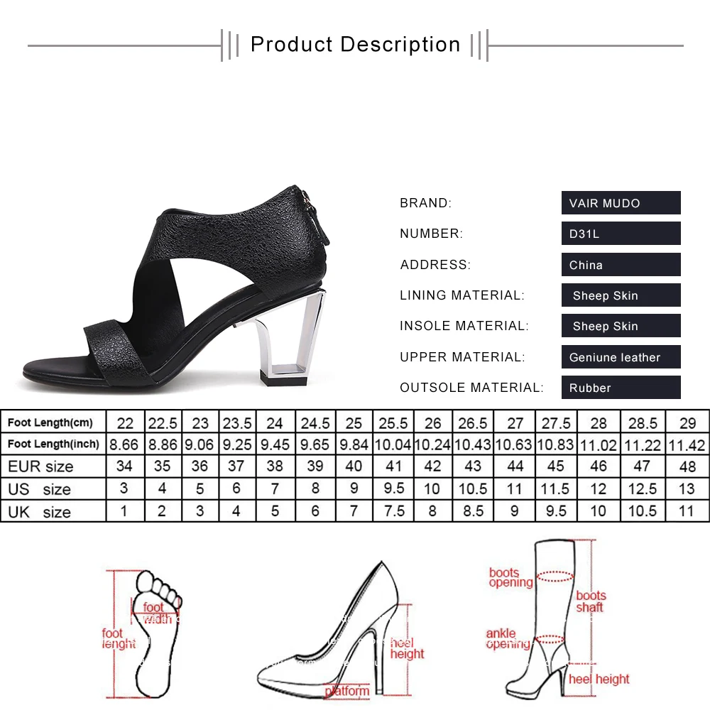 Женские босоножки на толстом каблуке VAIR MUDO черные из натуральной кожи высоком