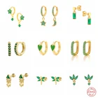 GS 925 стерлингового серебра Зеленый Стразы серии серьги-кольца для женщин и девочек циркон сердце кулон Шарм Круг, серьги, ювелирное изделие