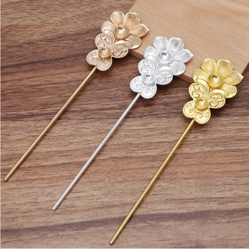 

2pcs 35x55mm Handicrafts Flower Type Copper Hair Forks Sticks Hair Pin Hairpin Hair Wear Findings DIY Vintage Jewelry Wholesale