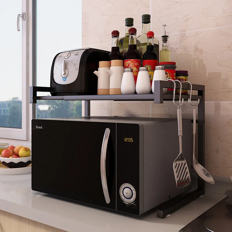 

2 layer Shelf home kitchen Function Retractable Black Storage rack floor-standing Shelf Kitchen Organizer Tray Rack Counter