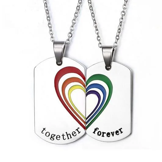 Пара Цепочки и ожерелья подвеска Нержавеющая сталь Радуга сердца Свадебные