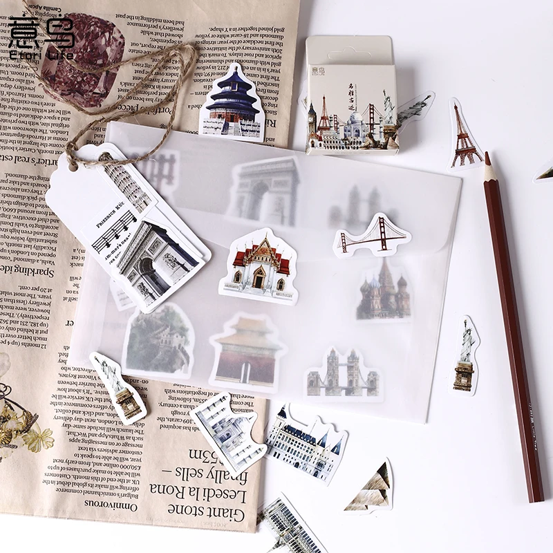 

48 упаковок стикеров в стиле ретро серия «достопримечательности», винтажные декоративные стикеры «сделай сам» для молочных продуктов, Стик...