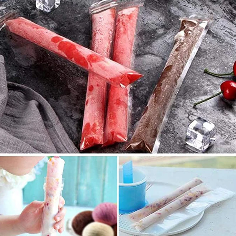 200PCs Disposable Ice Popsicle Molds Bags Zip-Lock Pouch Freeze Pops Bag Funnel for Summer Making |