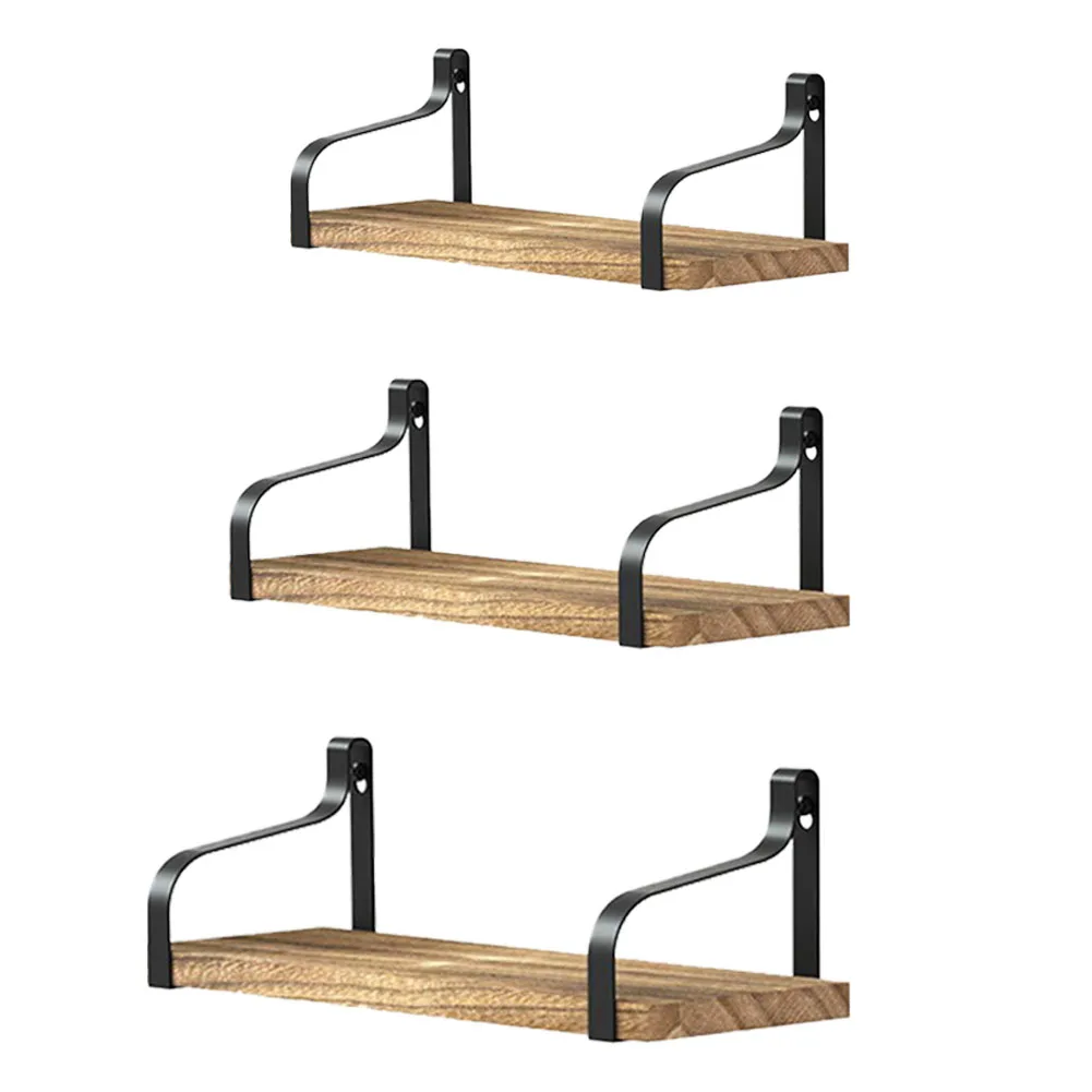 

3pcs Bedroom Office Durable Display Home Organizer Bathroom Rustic Wood Decorative Wall Mounted Living Room Floating Shelves Set