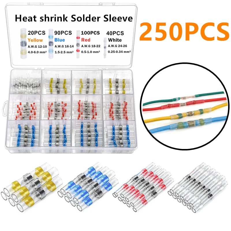

250 шт. соединительные соединители для втулки для припоя водонепроницаемые термоусадочные стыковые соединители для припоя-Автомобильный морской