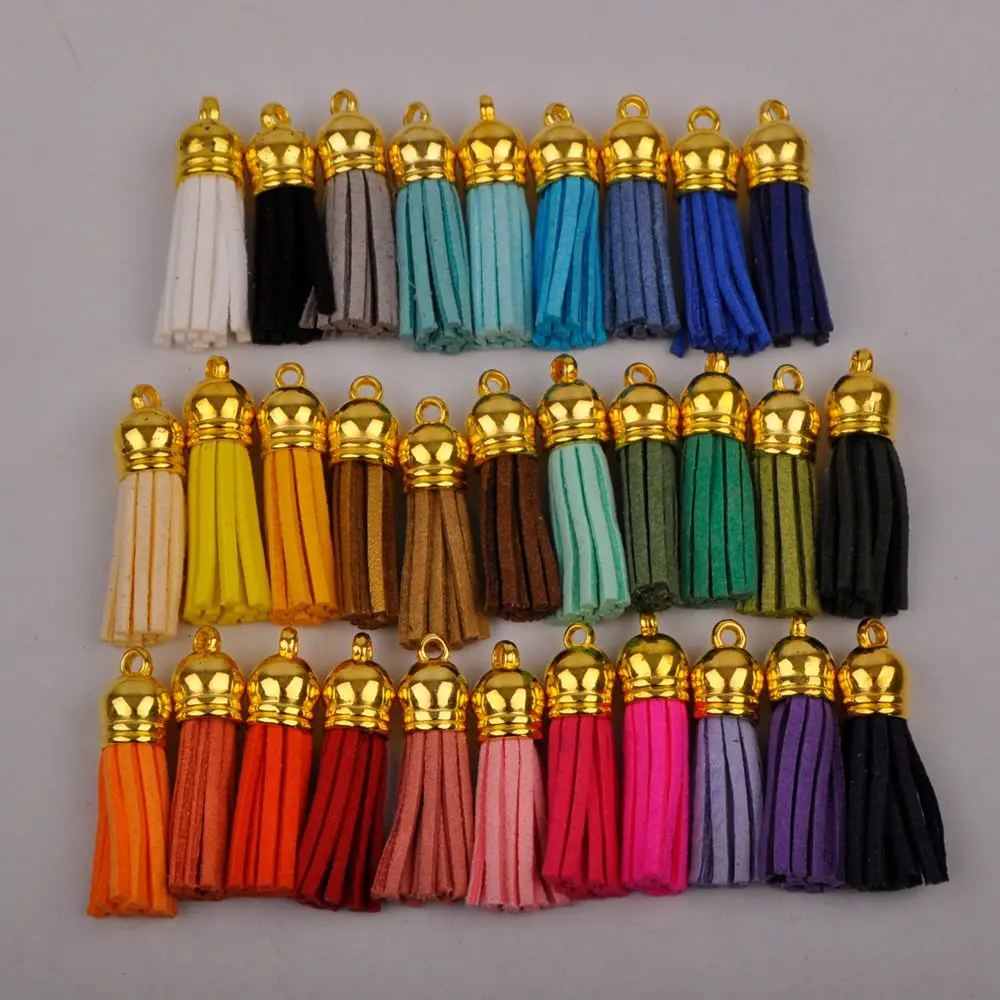 

200pcs 38mm Leather Tassel For Keychain Cellphone Straps Jewelry Fiber Fringe Suede Tassel DIY Pendant Summer Jewelry Findings