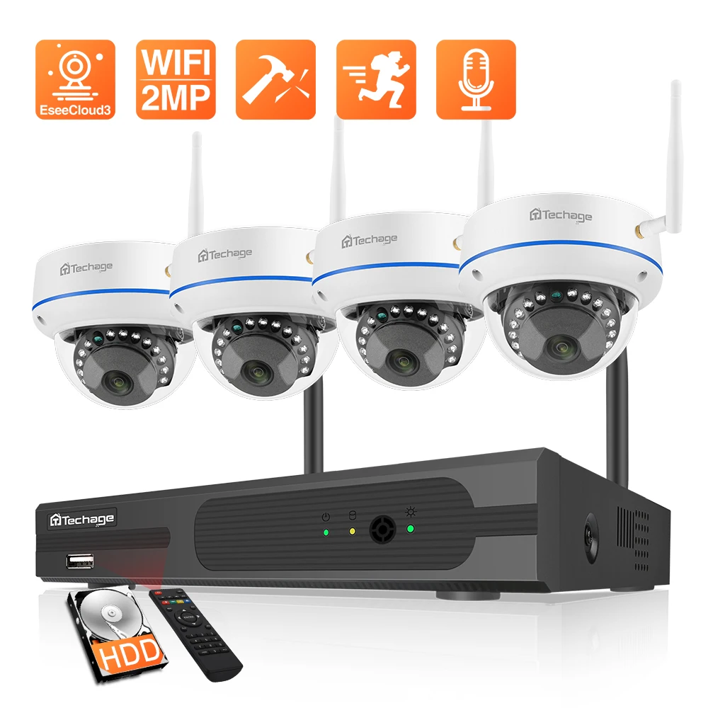 Система видеонаблюдения Techage 4 канала 1080P 2 МП Wi Fi|Система наблюдения| |