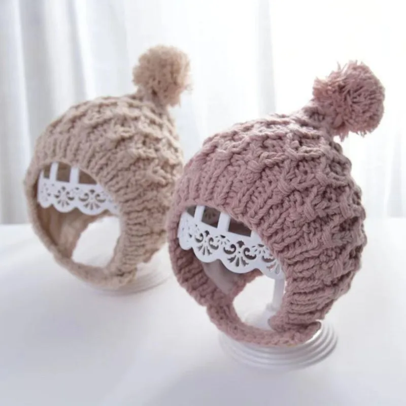 

New Style Children Wool Hat Small Ball Kids Knitted Caps 5 Color Girl Winter Accessories Hook Flower Babies Warm All Match Cap