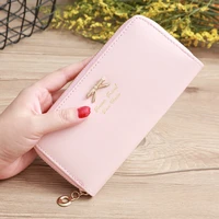 cards holder wallet ladies cute bowknot women long wallet pure color clutch bag 2020 new pu leather purse phone card holder bag
