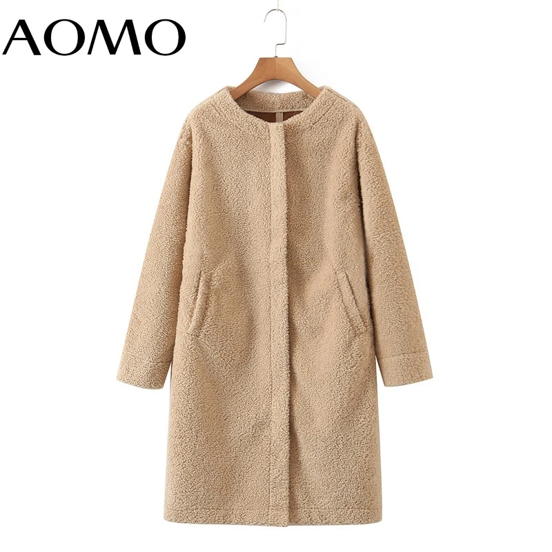 

AOMO Women's Winter Coat Loose Long Sleeves Pocket 2021 Ladies Elegant 2021 Coat 8H167A