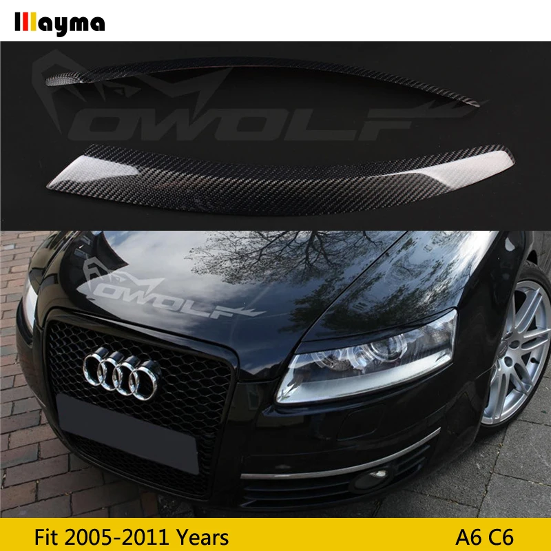 Наклейка на переднюю фару из углеродного волокна для Audi A6 C6 2005 2006 2007 2008 2009 2010