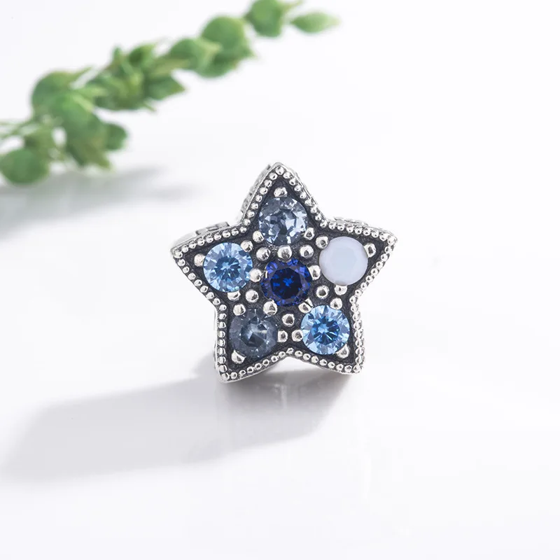 Новый оригинальный Серебро 925 Синий Сверкающий ночной вышивка звёздочки или