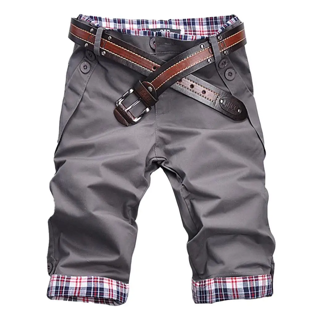 

Men's Casual Summer Plaid Patchwork Pockets Buttons Fifth Pants Loose Beach Shorts Male Summer Sports Workout Bottoms Clothing