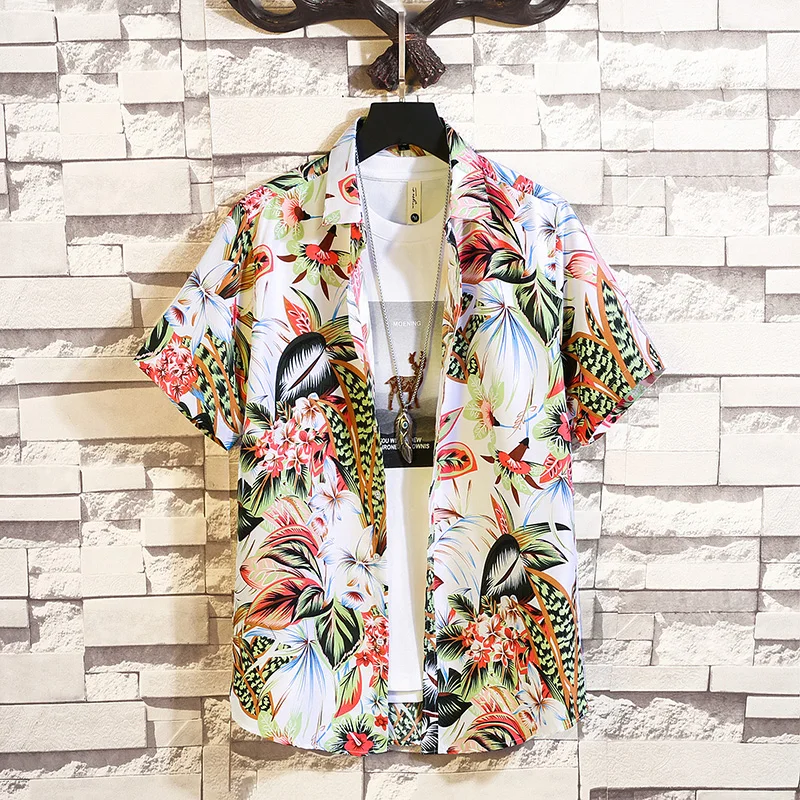 Модные повседневные рубашки с цветочным принтом и коротким рукавом Мужская