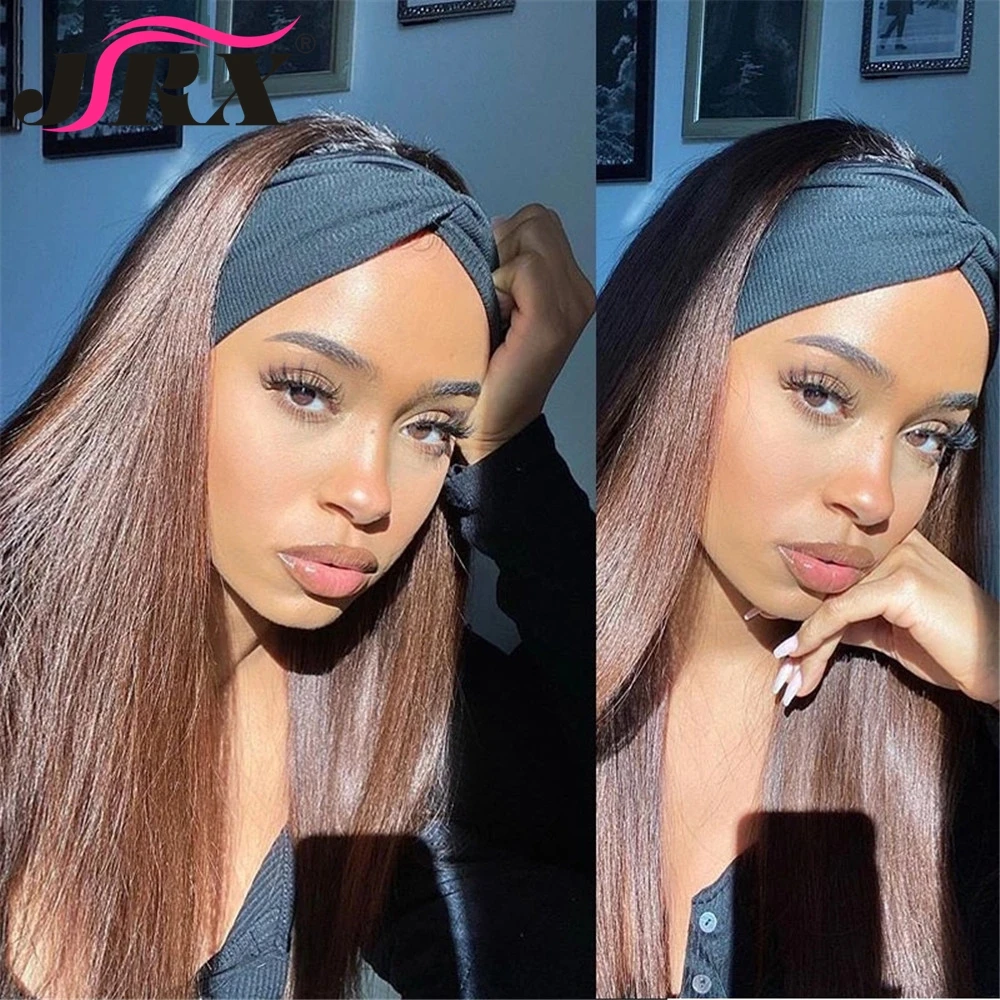 

Silky Straight Full Machine Made Wig Honey Blonde Human Hair Wigs With Head Band Wigs No Glue Peruvian 180% Density Remy Hair