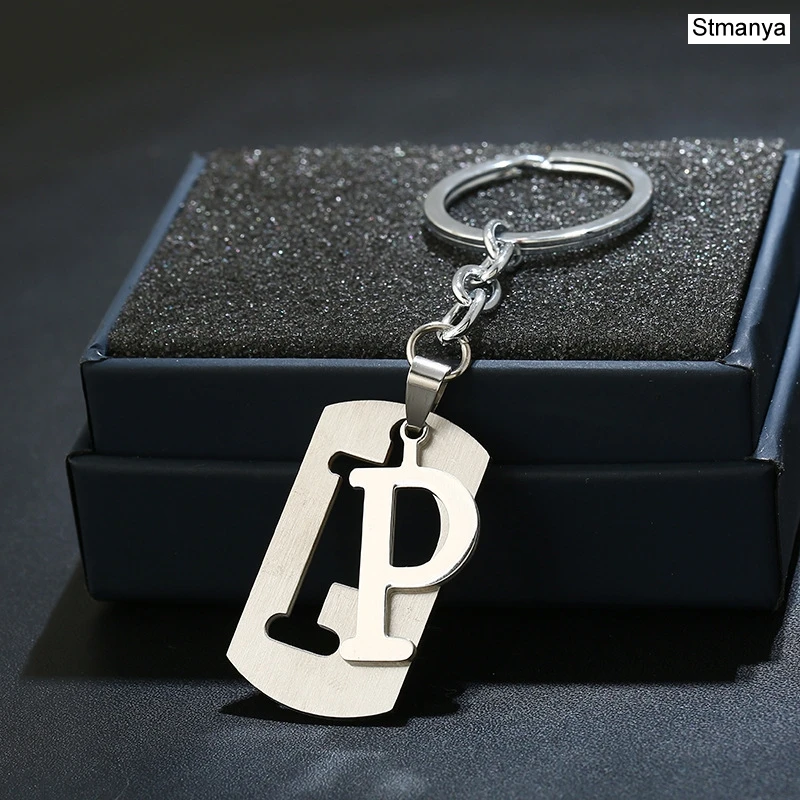 P DIY из нержавеющей стали A-Z буквы брелок талисман 26 букв брелок мужской женский брелок пара подарок ювелирные изделия автомобильный брелок - Цвет: P