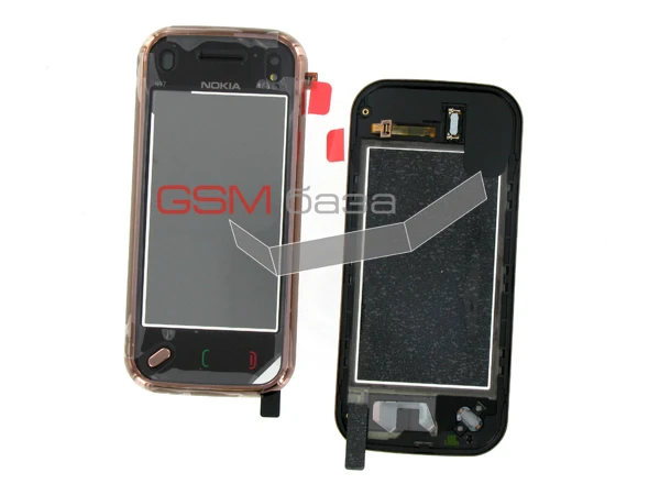 Нокиа N97 мини сенсорное стекло (сенсорный экран) в рамке с гибким кабелем и динамиком (цвет: гранатовый) оригинал.