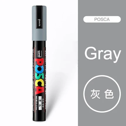 Grey 1Pcs Uni Posca PC-5M маркеры для рисования Средний наконечник 1,8 мм-2,5 мм 17 цветов для школы, офиса, художественные маркеры японские товары для рукоделия 1 шт - Цвет: Grey 1Pcs