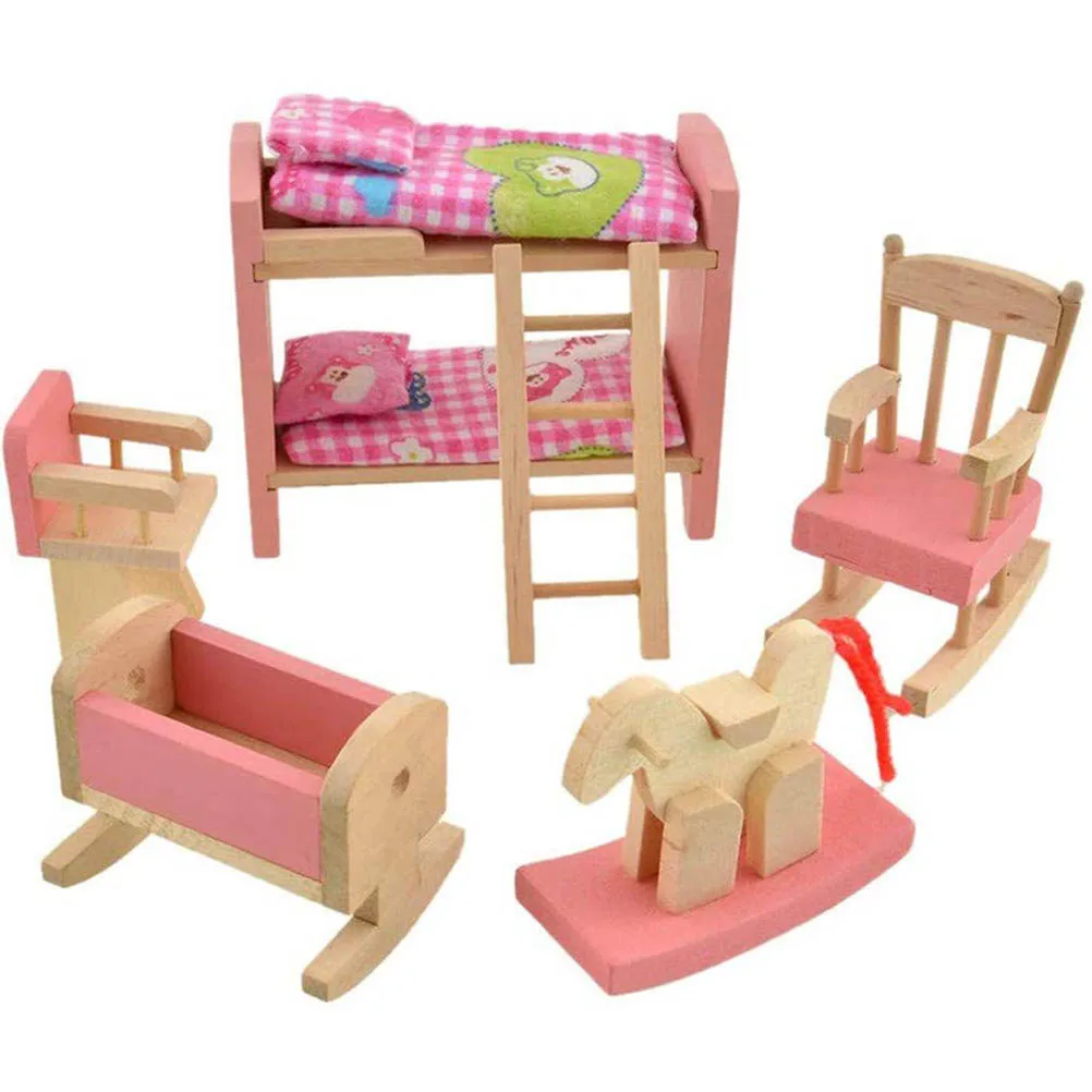 

10pcs Wooden Delicate Dollhouse Furniture Toys Set Miniature For Kids Pretend Play Rooms Set Dressed Pretend Dolls Toys